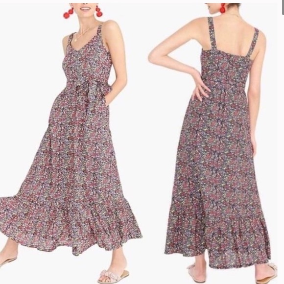 JCREW Printed tiered maxi dress in linen-cotton - Picture 1 of 10